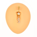 Piercing ombelico dorato in acciaio con pendente lettera S e zircone bianco lucido - Lettera S (Z-413) / Oro