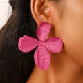 Oversized matte magenta flower earrings with irregular textured petals for women - Four-Petal Flower Shape (N-719) / Rose Red