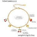 Détails du bracelet doré cerise avec dimensions en acier inoxydable et matériaux zircon - Chevillière / 19.5+5cm / Or
