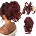 Short wavy ponytail hair extension in dark burgundy with claw clip for natural volume - Wine Red (118)