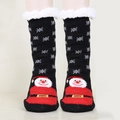 Chaussettes de Noël noires épaisses avec motif Père Noël et doublure en polaire douce - Taille unique / Père Noël Noir Rouge