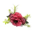 Bridal hair comb with burgundy peony flowers, green leaves and purple berries - FS35-2 Red