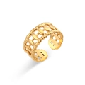 Minimalist gold braided hollow ring with oval pattern in polished stainless steel - Adjustable Open / Oval Hollow Fence Open Ring