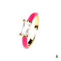 Adjustable gold ring with magenta enamel and a rectangular clear zircon stone - Square / Rose Red
