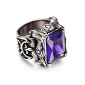 Vintage steel ring featuring a large rectangular purple gemstone and engraved details - Steel Purple
