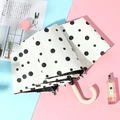 Foldable UV protection umbrella with black polka dots on white and J-shaped handle - 3-Fold Manual / J-Handle Polka White