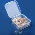 Golden core clear plastic earring backs in a transparent storage box on blue background - Gold Disc Backs Approx. 60pcs + Box