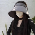 Women's dark grey sun visor hat with wide brim for face protection and open top design - Wrap-around Sun Shield / Gray