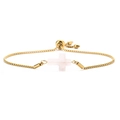 Dettaglio del bracciale regolabile in maglia oro con croce in pietra naturale rosa - Stainless Steel/Rose Quartz / Quarzo Rosa Croce