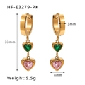 Vintage gold heart earrings with emerald green and pink zircons, length 33mm - Green Pink Heart Colorblock Drop Earrings(HF-E3279-PK)