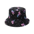 Chapeau bob noir avec motif licorne et étoiles colorées, couvre-chef d'extérieur chic - M(56-58cm) / Imprimé Licorne Noir
