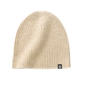 Gorro de punto de pura lana beige con patrón de canalé y parche decorativo negro - Talla única / Avena
