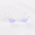 Detail of triangular cat sunglasses with purple lenses and transparent plastic frames - One Size-8.5cm / Purple