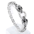 Bracelet byzantin en argent avec un design unique de double crâne et fermoir anneau - Tête de Mort Couleur Acier (KB164518-Z)