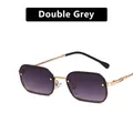Chic small metal frame sunglasses with gradient double gray lenses and golden temples - Gradient Grey