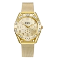 Classic women's gold quartz watch with crystal bezel and mesh metal strap on white dial - Gold Steel Mesh Strap