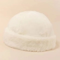 Detail shot of the white plush faux fur docker hat with thick brim for winter warmth - M (56-58cm) / Off White