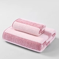 Pink striped coral fleece towel set with absorbent waffle texture including bath and face towels - Towel 34x74cm / Pineapple Grid Purple