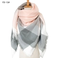 Pink and gray plaid cashmere-feel scarf with tassels on display mannequin model - 140x140cm / FD-15 Light Pink