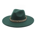 Detail of dark green wide brim fedora hat featuring an ethnic style woven decorative band - M (56-58cm) / Dark Green