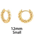 Golden twisted rope hoop earrings with 12mm small diameter in classic woven design - Twisted 12mm