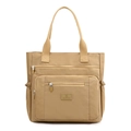 Borsa tote in nylon kaki con tasche multiple con cerniera e manici superiori comodi - Cachi