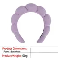 Detail view of purple puffy cloud headband showing 17cm x 18cm x 4cm dimensions - 24-terry Purple Towel Hairband