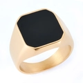 Close-up of a men's vintage gold stainless steel signet ring with black enamel inlay - Gold Black Retro Style(19207)