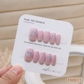 Pink cat-eye press-on nails with butterfly design and glitter finish on a white card - XS / Pink Butterfly Cat Eye Style (FM011-XS)