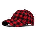 Casquette de baseball classique en tweed à carreaux rouges et noirs avec visière courbée - Réglable / Carreaux Rouges