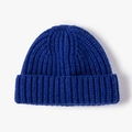 Bonnet en grosse maille bleu Klein avec revers classique pour la chaleur hivernale douce - Taille unique / Bleu Ciel (21B073)