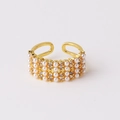 Elegant gold adjustable open ring featuring three rows of pearls and zircon accents - Triple Row Pearl Ladylike Style (款式五)