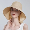 Women's wide brim ponytail sun hat in beige quick-dry fabric for outdoor UV protection - Champagne Beige