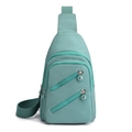 Light green nylon crossbody chest bag for women with multi-zipper pockets and adjustable strap - Light Green