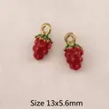Pair of strawberry enamel charms in red and green with gold metal loops, size 13x5.6mm - BK1501# Strawberry