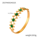 Golden honeycomb titanium bangle with hexagonal cutouts and green malachite insets - Gold Green Bangle