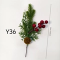 Artificial Christmas pine needle branch with red berries and pinecone, 23cm length - Y36-Classic Pine Cone Berry