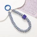 Detail of luxury blue rhinestone phone strap with sparkling square crystal and ring beads - Royal Blue Square Rhinestone Ring