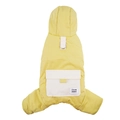 Yellow hooded dog winter cotton coat with built-in harness D-ring and white pocket - S / Light Yellow