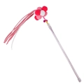 Pink macaron cat wand toy with colorful plush balls, long tassels and beaded plastic stick - Red Tassel Fur Ball Candy (B39408)