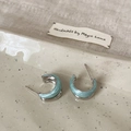 Elegant C-shaped double-layer earrings in silver metal with light blue pearl finish - Blue Enamel Double Layer Earrings