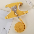 Gelbes Leinen-Geschirrset für kleine Haustiere mit Bärenstickerei und Leine - S / Gelb