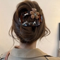 Pinza per capelli tartarugata con orsetto floccato, strass e fiocco per acconciatura - Fermaglio a Becco d'Anatra - Caffè - Orsetto Floccato - Fiocco