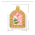 Gouden roestvrijstalen hanger met roze beer en groen blad emaille ontwerp - YE833-2 Berentuin