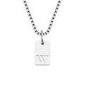 Polished silver square necklace pendant with engraved letter W on a classic box chain - Letter W / Silver