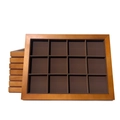 Detail view of 12-slot walnut wood jewelry tray with soft coffee brown velvet lining - 12 Grids Tray