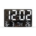Reloj de pared digital negro de 16 pulgadas con pantalla LED grande y sensor de temperatura - Carcasa Blanca LED Blanca