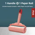 Pink lint roller with ergonomic handle and 60-sheet refill roll for fabric cleaning - 16cm Pink (1 Handle + 1 Roll)
