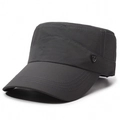 Men's quick-dry flat top military cap in dark grey with a side metal logo - Adjustable / Dark Gray