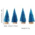 Set mit vier blauen Glitzer-Mini-Weihnachtsbäumen und Holzsockeln für festliche Tischdeko - 4er-Set / Blau Ohne Schnee